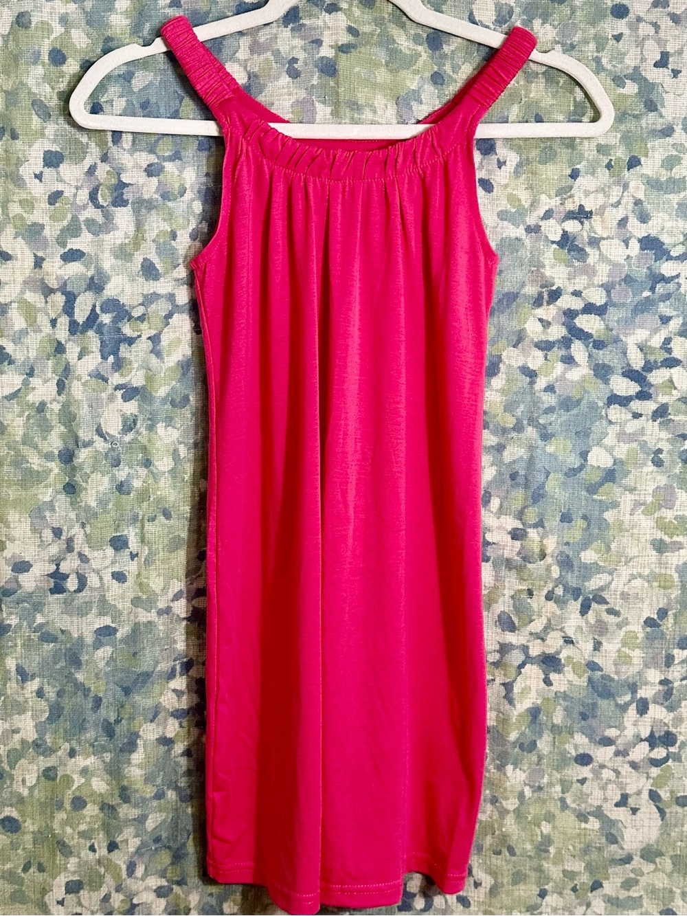 Bright Pink Sleeveless Swing Dress Ruched Straps Stretch Knit Size S/M